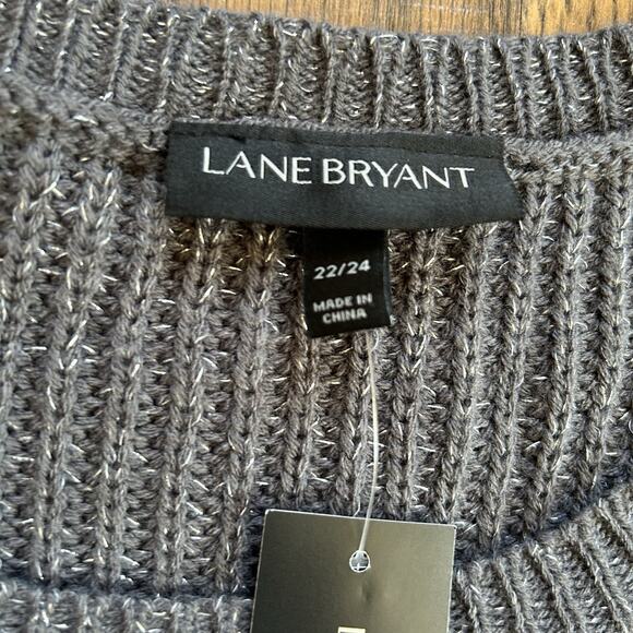 Lane Bryant Plus Size 22/24 Gray Metallic Knit Sweater Beaded Sleeve NWT - Picture 3 of 9